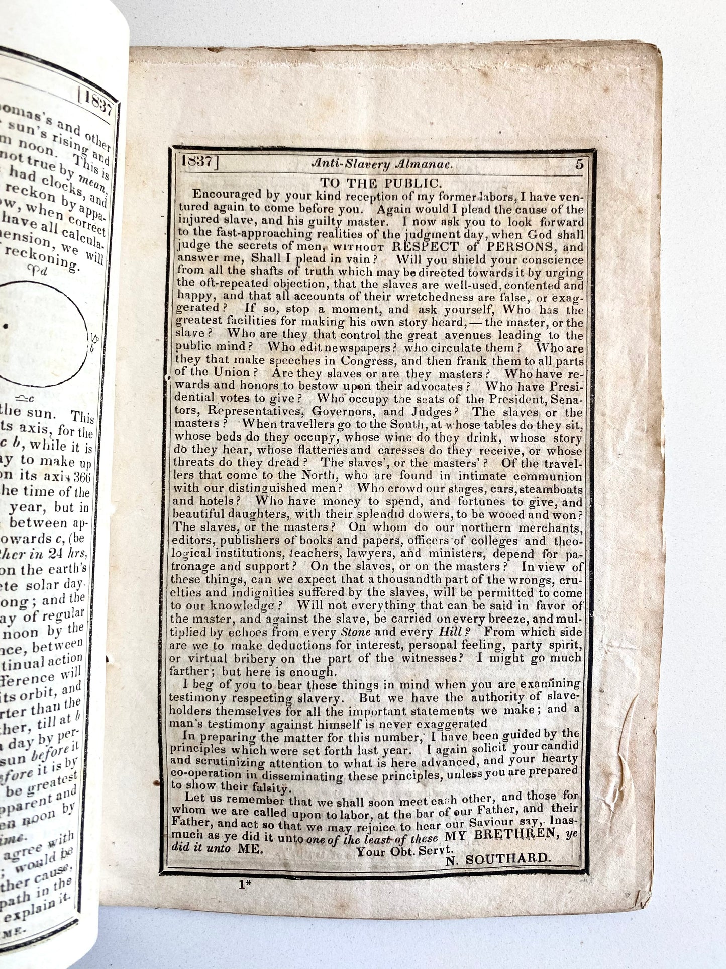 1836 ANTI-SLAVERY ALMANAC. Heartbreaking Story & Woodcut of Slave Mother Killing Her Children to Protect them from Sale.