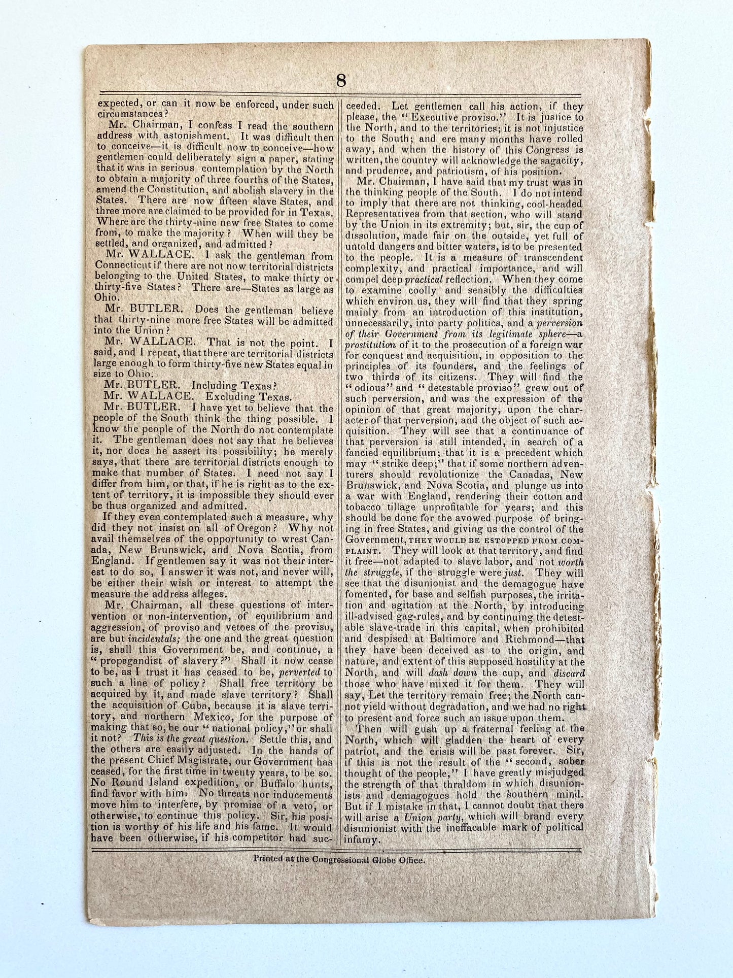 1850 FUGITIVE SLAVE ACT. T. B. Butler of Connecticut on "The Slave Question."