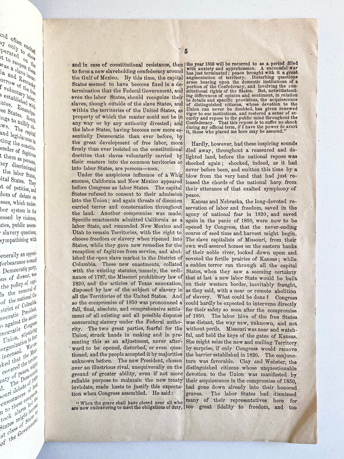 1860 SLAVERY & KANSAS. Wililam H. Seward Argues in Favor of Non-Slave Statehood for Kansas.