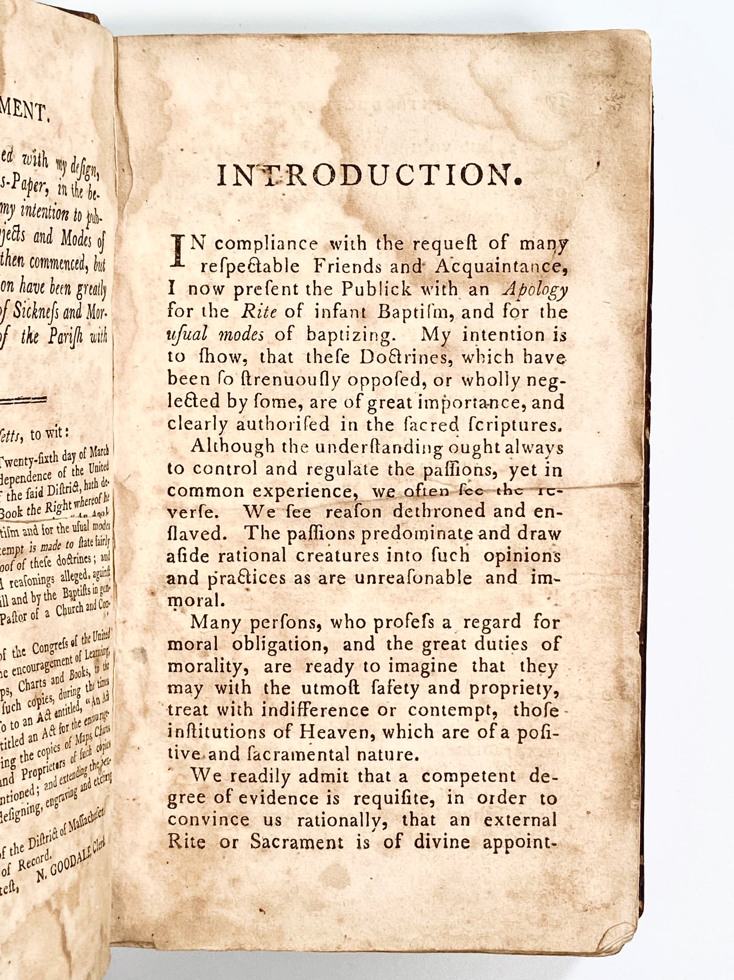 1806 JOHN REED. Rare Anti-Baptist / Daniel Merrill Work Published in Rhode Island.