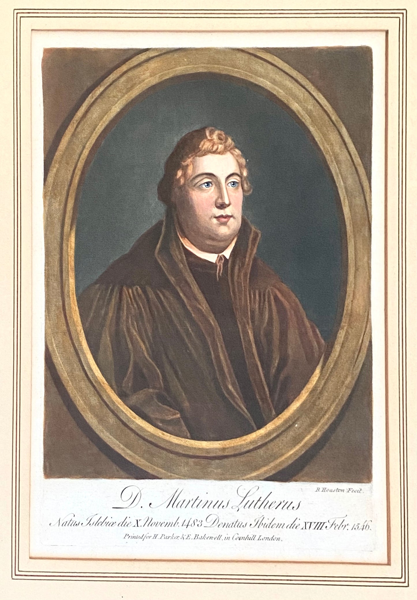 1759 MARTIN LUTHER. Folio Hand-Colored Engraving in Superb Condition.