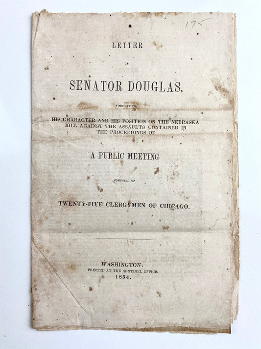 1854 CHICAGO CLERGY RESIST SLAVERY EXPANSION. Chicago Clergy Attack Stephen Douglas over Nebraska Bill.