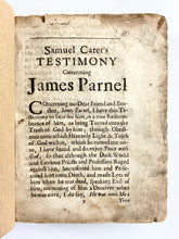 Load image into Gallery viewer, 1675 JAMES PARNELL. The &quot;Boy Martyr&quot; Converted Under George Fox. Martyred at 20 Years Old!