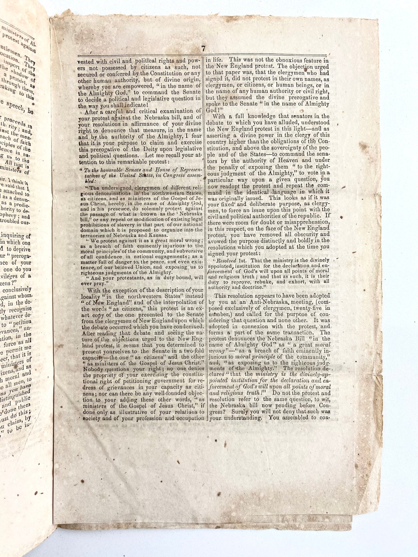 1854 CHICAGO CLERGY RESIST SLAVERY EXPANSION. Chicago Clergy Attack Stephen Douglas over Nebraska Bill.