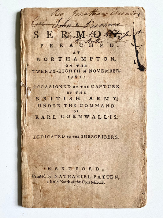 1781 TIMOTHY DWIGHT. Important Sermon on Separation of Church and State during American Revolution.