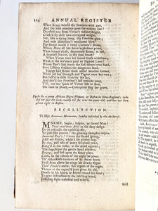 1772 PHILLIS WHEATLEY. First Edition of "On Recollection" and Her First Published Poem!