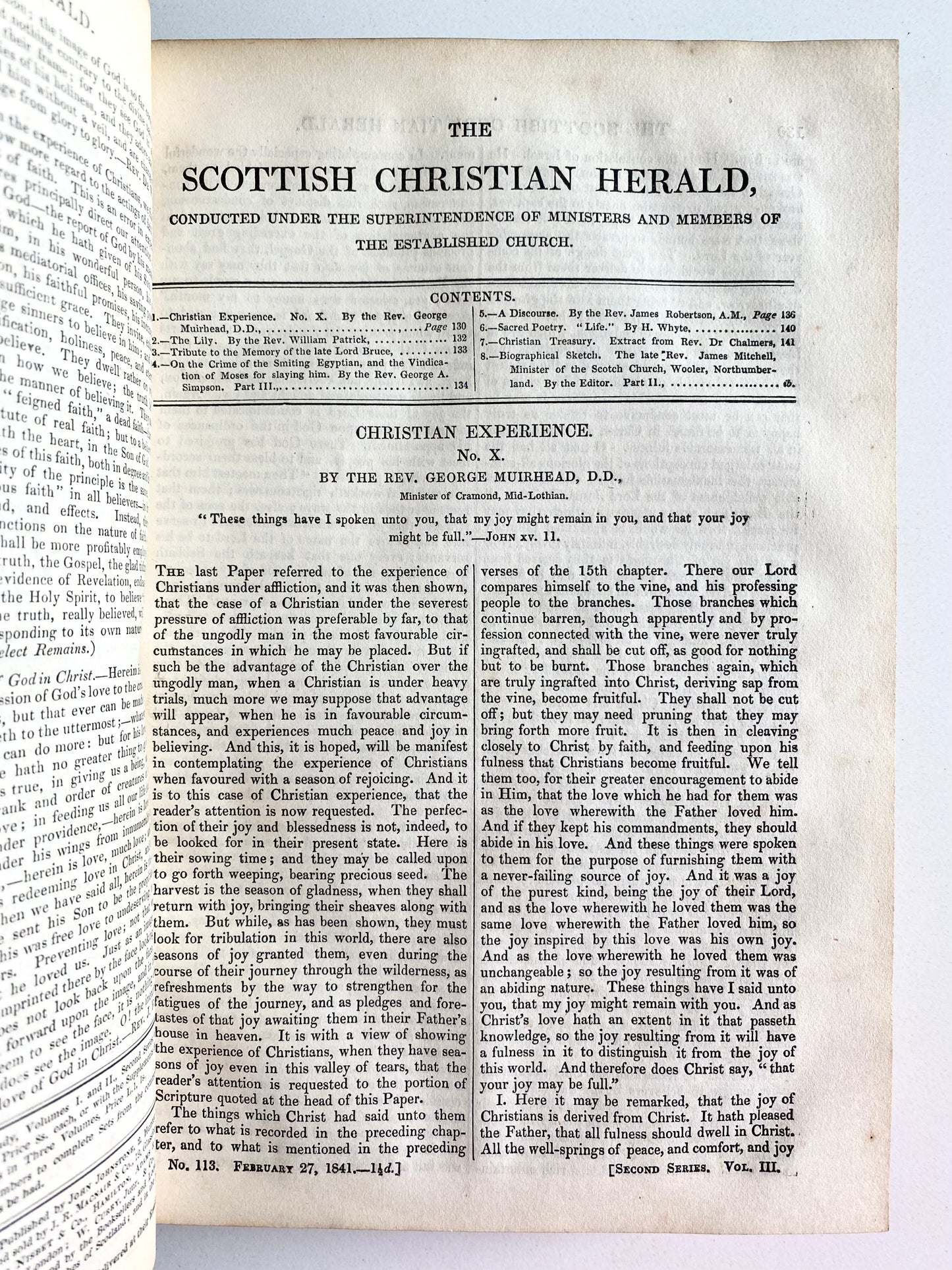 1841 SCOTTISH CHRISTIAN HERALD. Revivals, Missionary Work, Hussites & Waldensians, &c.