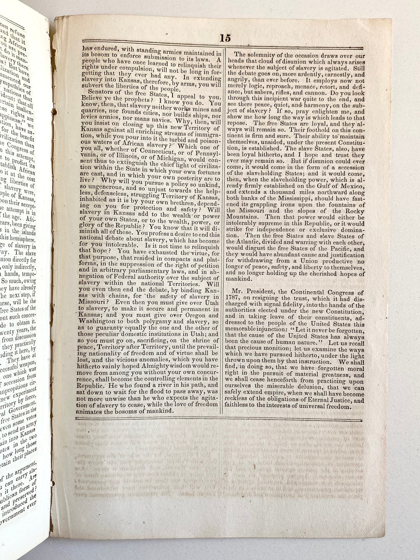 1856 SLAVERY & KANSAS. William H. Seward Urges Immediate Statehood for Non-Slave Kansas.