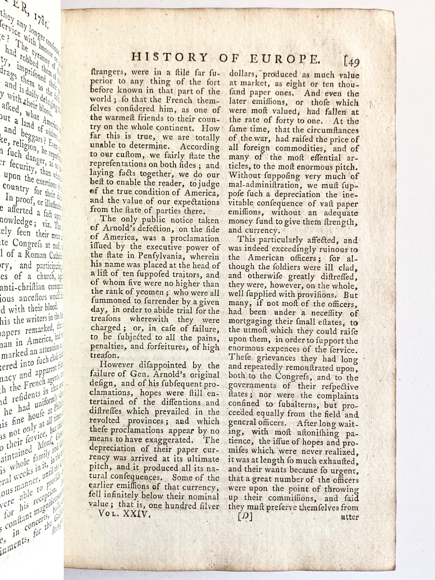 1781 AMERICAN REVOLUTION. George Washington, Benedict Arnold, Land and Sea Battle Accounts, &c.