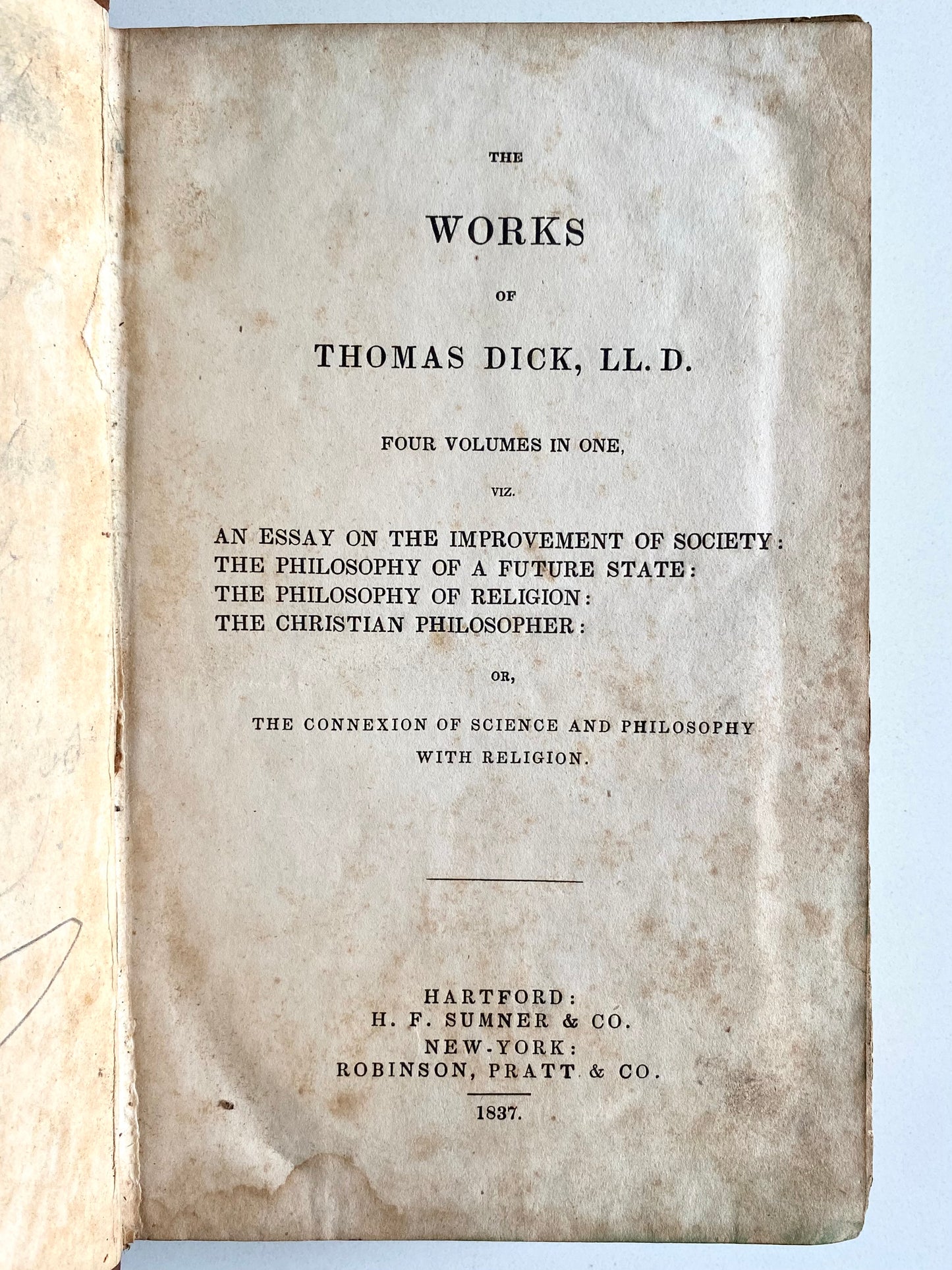 1837 THOMAS DICK. Four Classic Works of Christian Philosophy in Tree Calf. Very Nice!