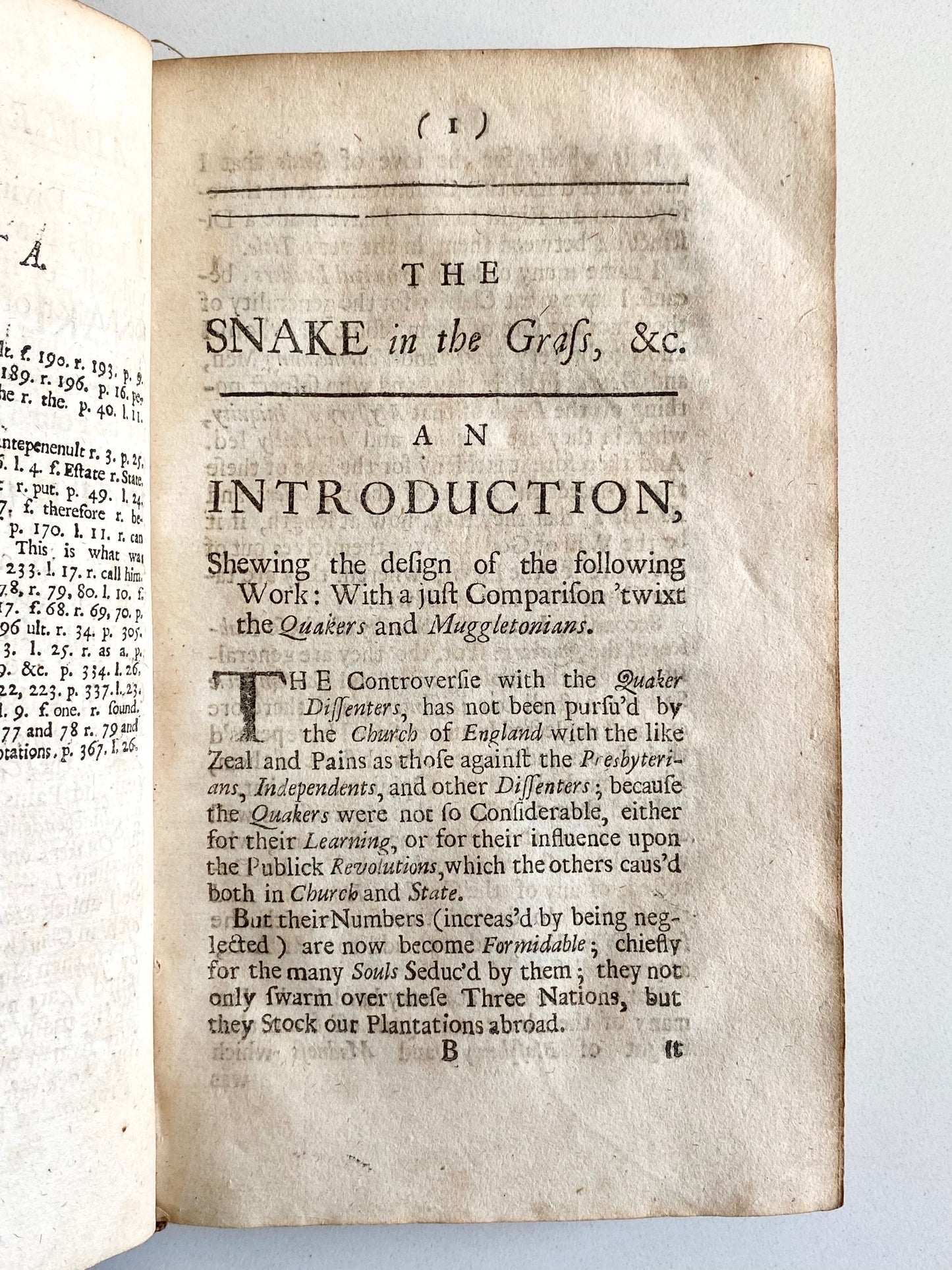 1698 QUAKERS. A Snake in the Grass; Or, Satan an Angel of Light. Anti-Quaker.