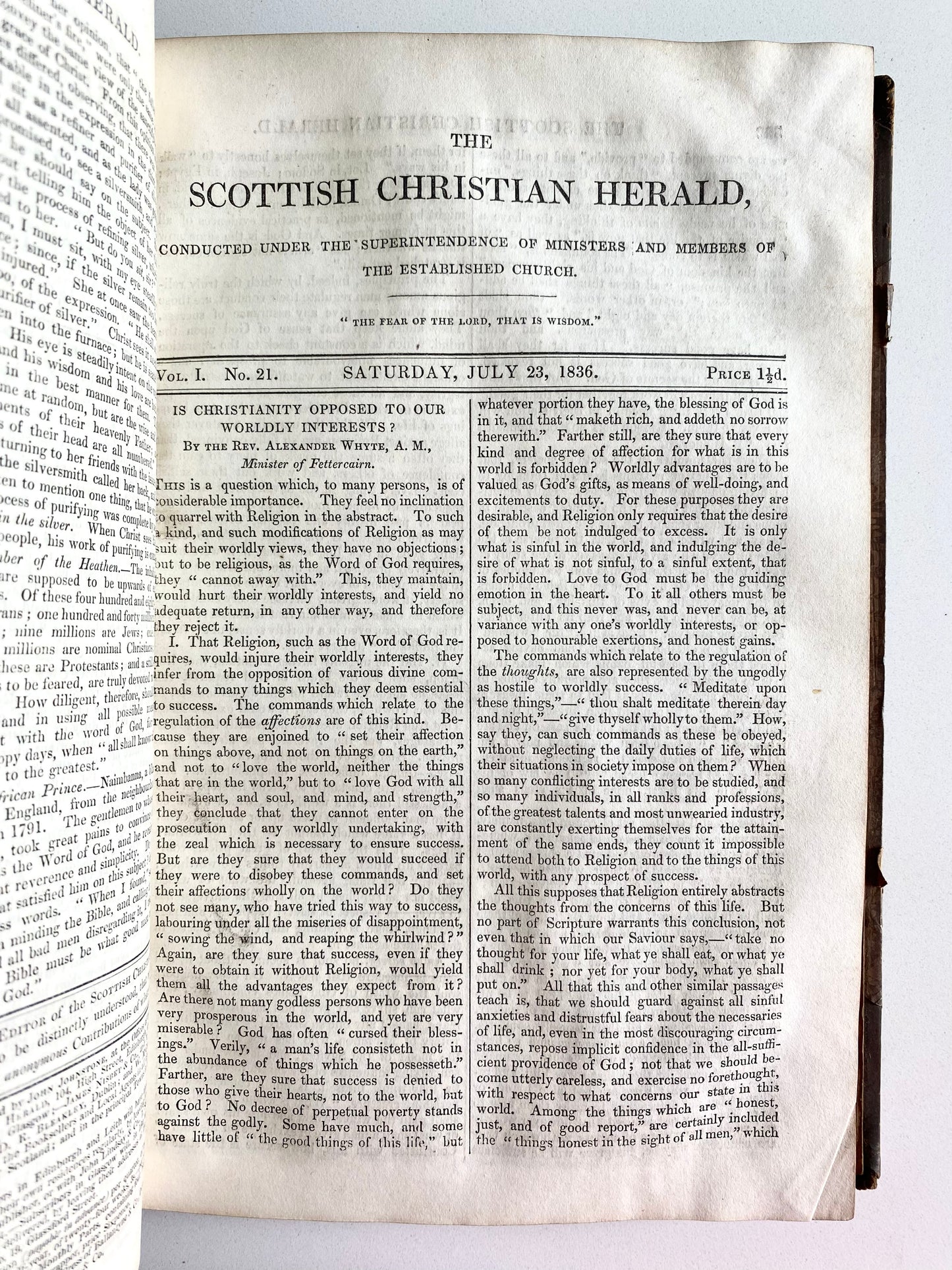 1836 SCOTTISH CHRISTIAN HERALD. Robert Murray M'Cheyne, Revivals, Lady Huntingdon & Great Awaking &c.