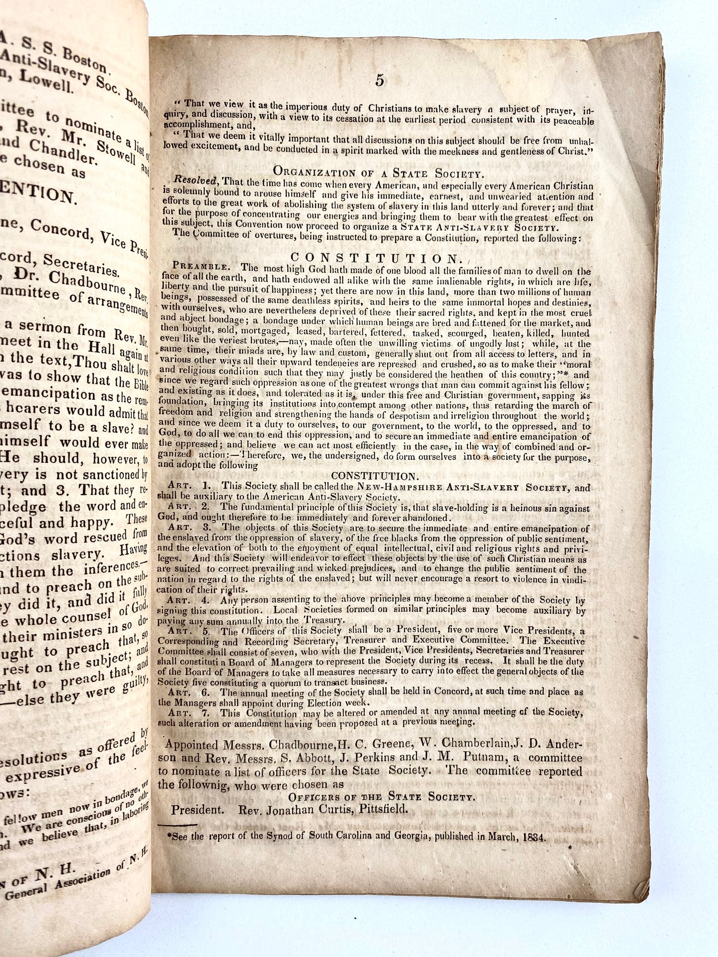 1834 SLAVERY & ABOLITION. Proceedings of the New Hampshire Anti-Slavery Convention. Scarce!