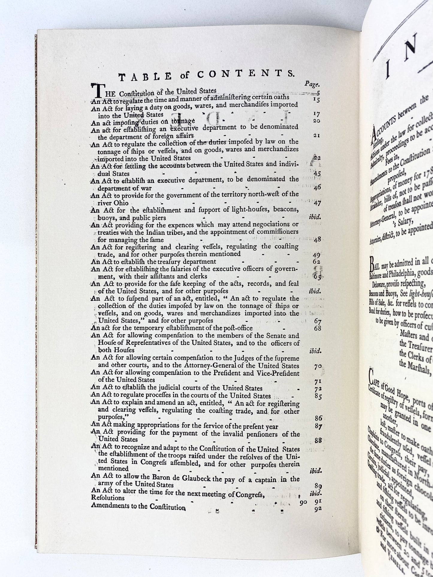 1789 GEORGE WASHINGTON. Fine Limited Edition Facsimile of Washington's Personal "Acts of Congress."