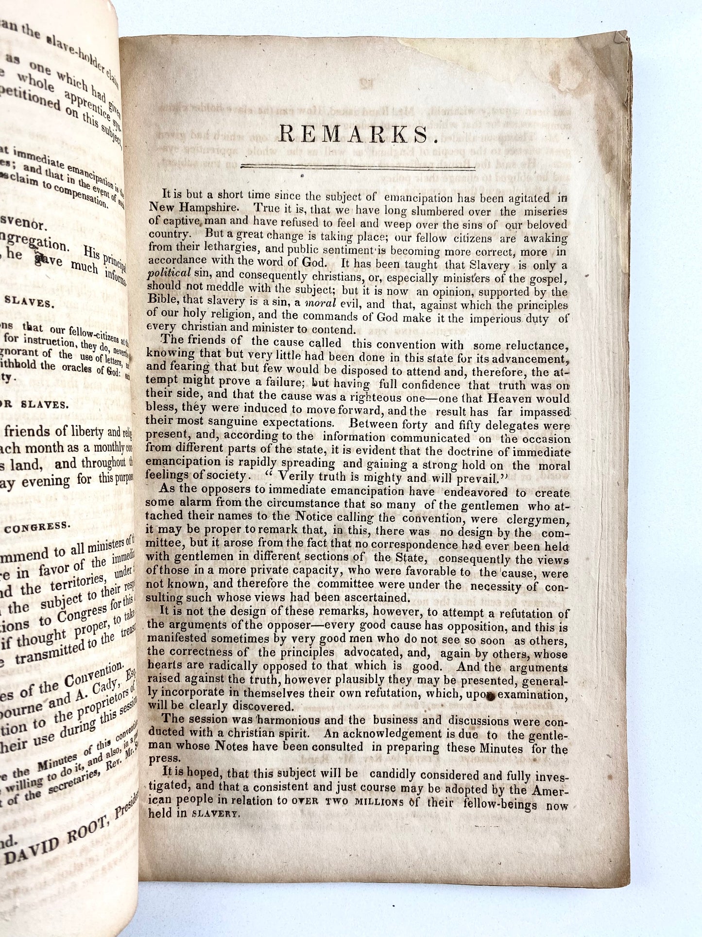 1834 SLAVERY & ABOLITION. Proceedings of the New Hampshire Anti-Slavery Convention. Scarce!