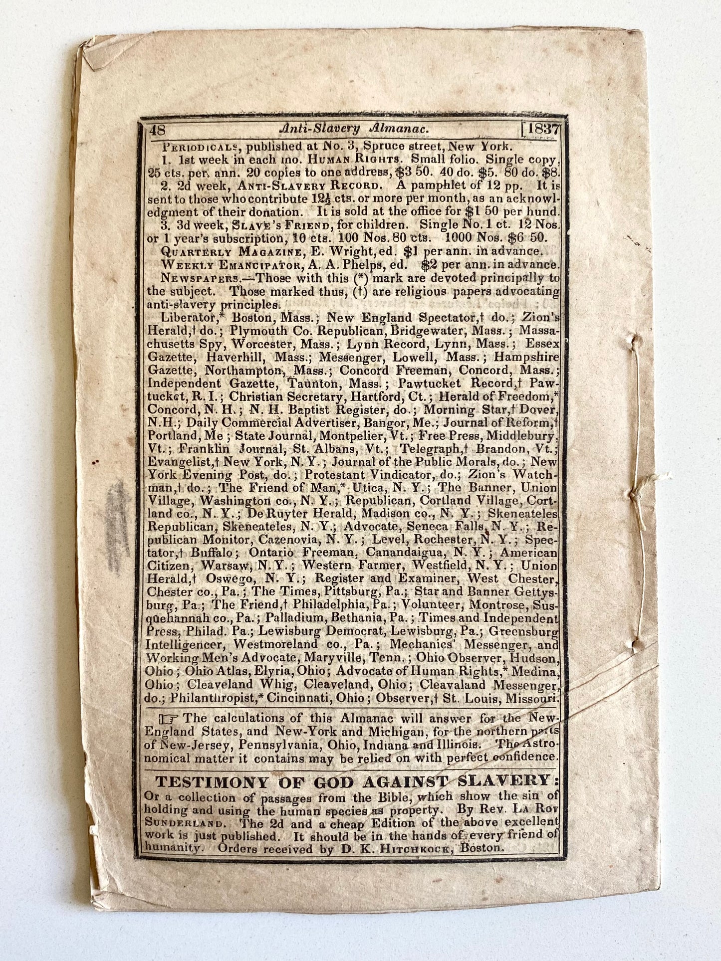 1836 ANTI-SLAVERY ALMANAC. Heartbreaking Story & Woodcut of Slave Mother Killing Her Children to Protect them from Sale.