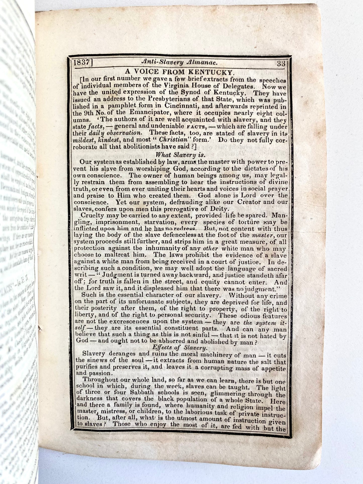 1836 ANTI-SLAVERY ALMANAC. Heartbreaking Story & Woodcut of Slave Mother Killing Her Children to Protect them from Sale.