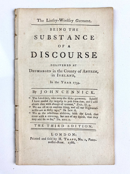 1754 JOHN CENNICK. Early Methodist - Moravian Sermon on Mixed Linen and Wool. Revivalist.