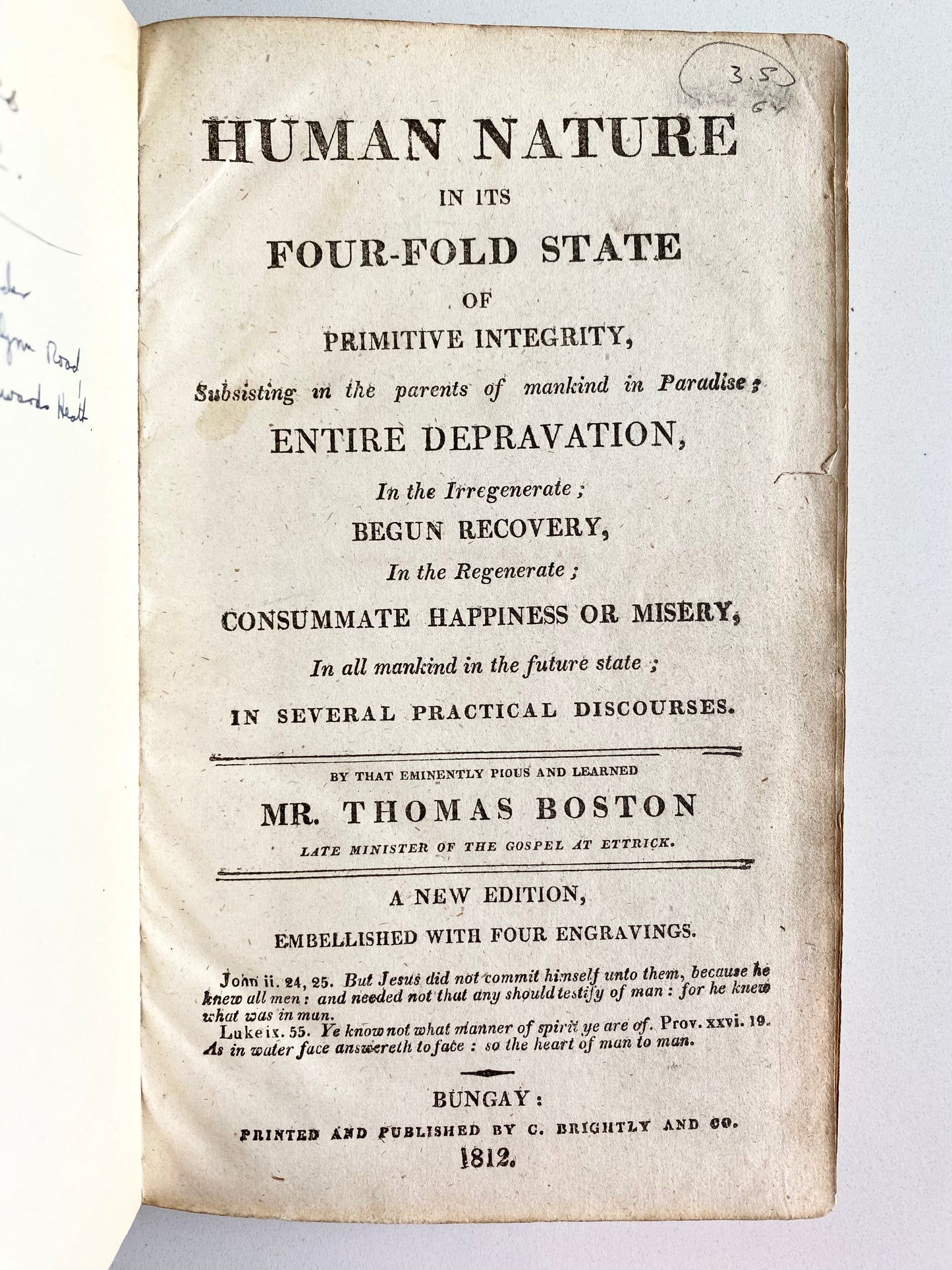 1812 THOMAS BOSTON. Human Nature in its Four-Fold State - Entire Depravity, etc.