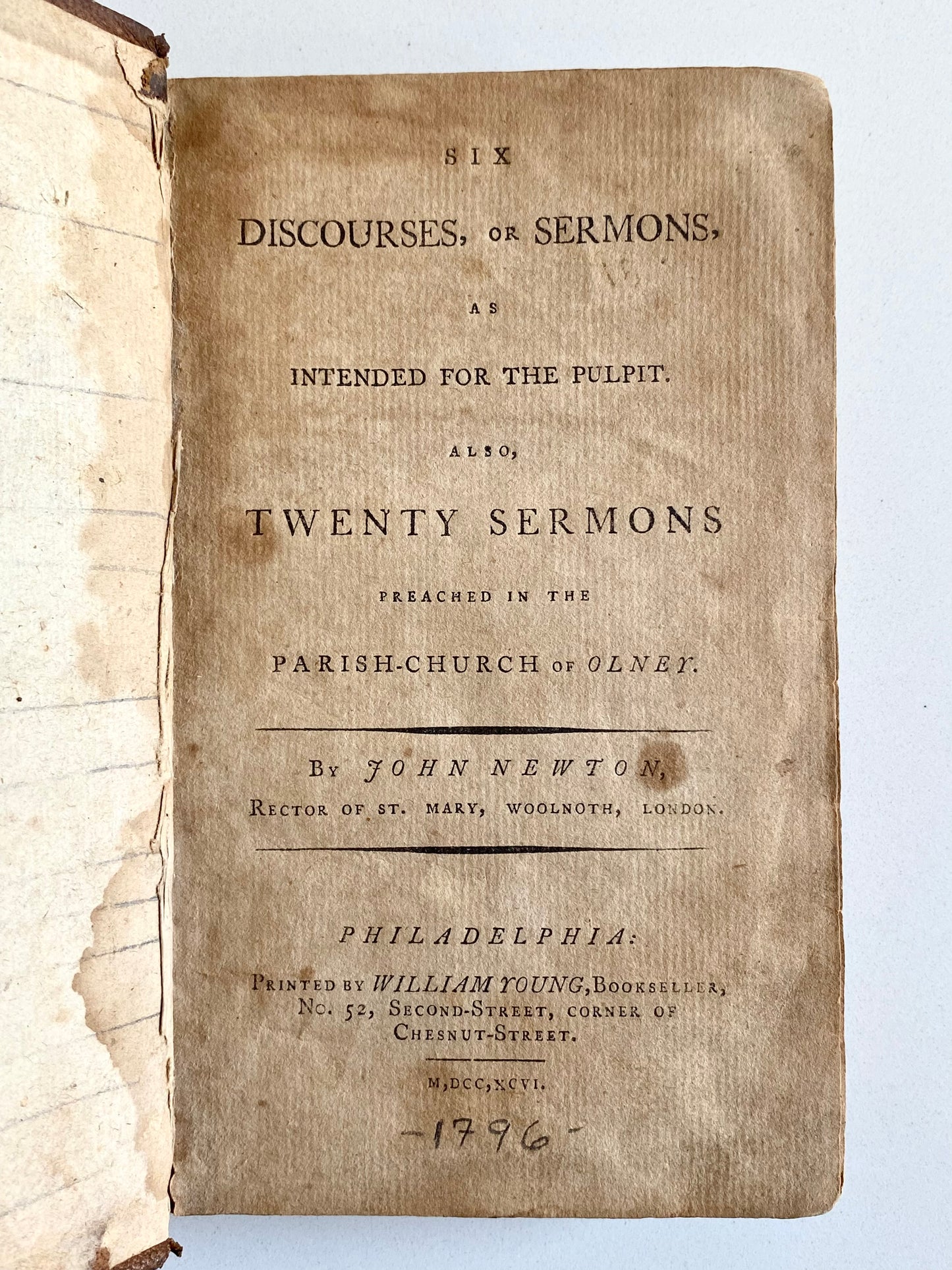 1796 JOHN NEWTON. 26 Sermons - First American Edition. Superb by Important Abolitionist & Hymnist.