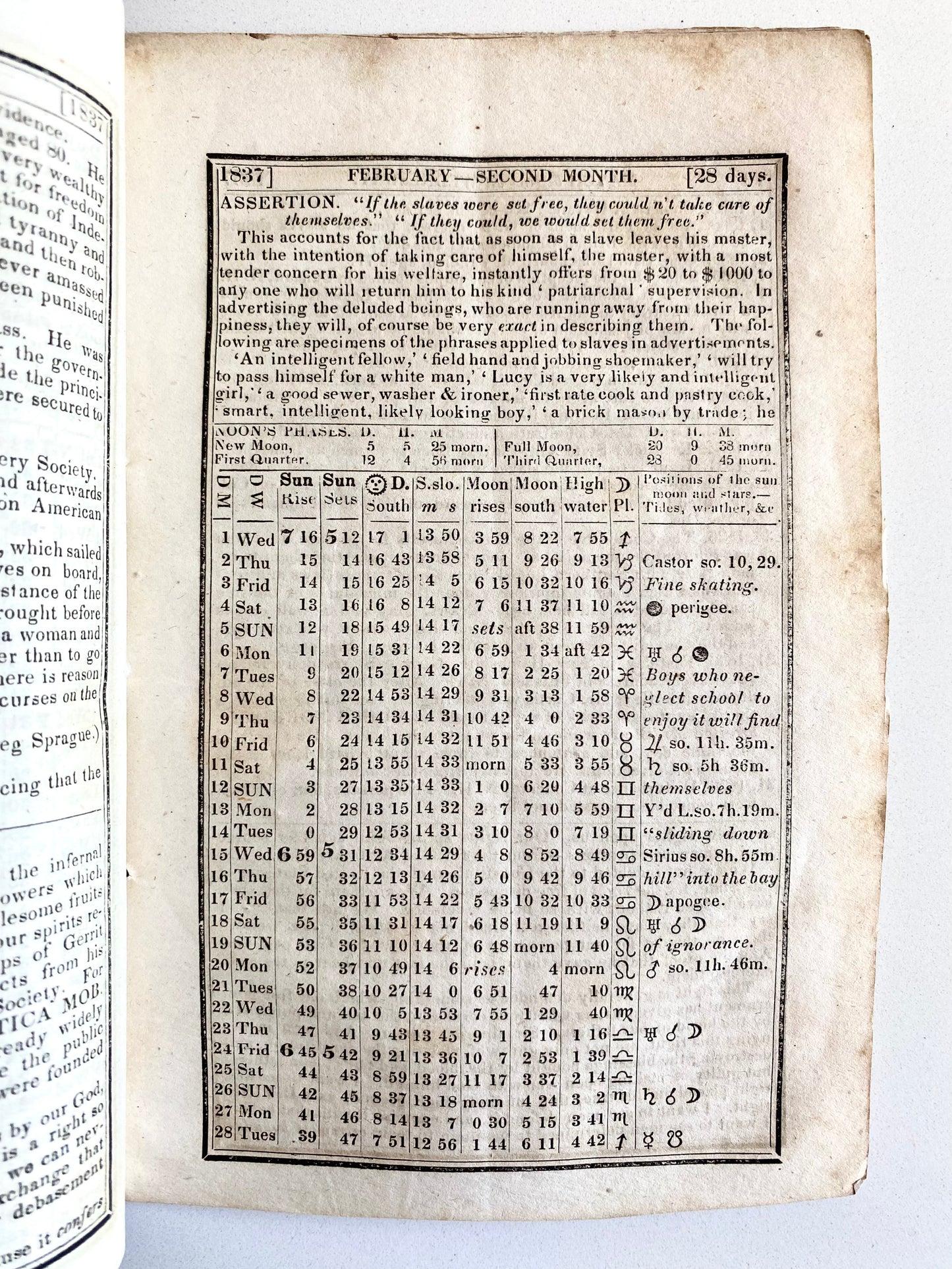 1836 ANTI-SLAVERY ALMANAC. Heartbreaking Story & Woodcut of Slave Mother Killing Her Children to Protect them from Sale.