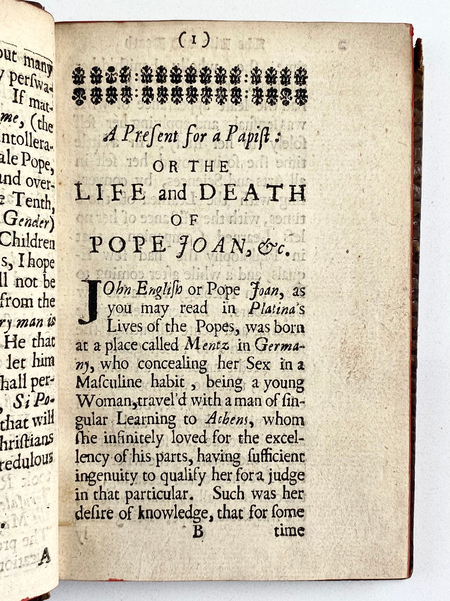 1675 POPE JOAN & HER BASTARD CHILD. Rare, Red-Hot 17th Century Anti-Catholic Puritan Polemic.