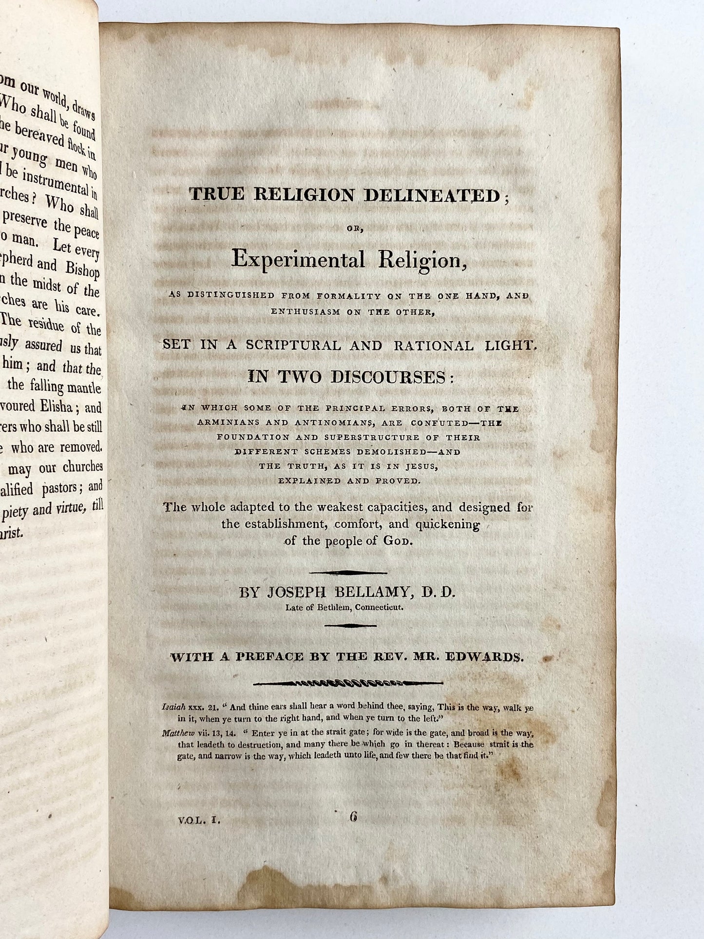 1811 JONATHAN EDWARDS / JOSEPH BELLAMY. The Works of Jonathan Edwards Most Important Theological Student.