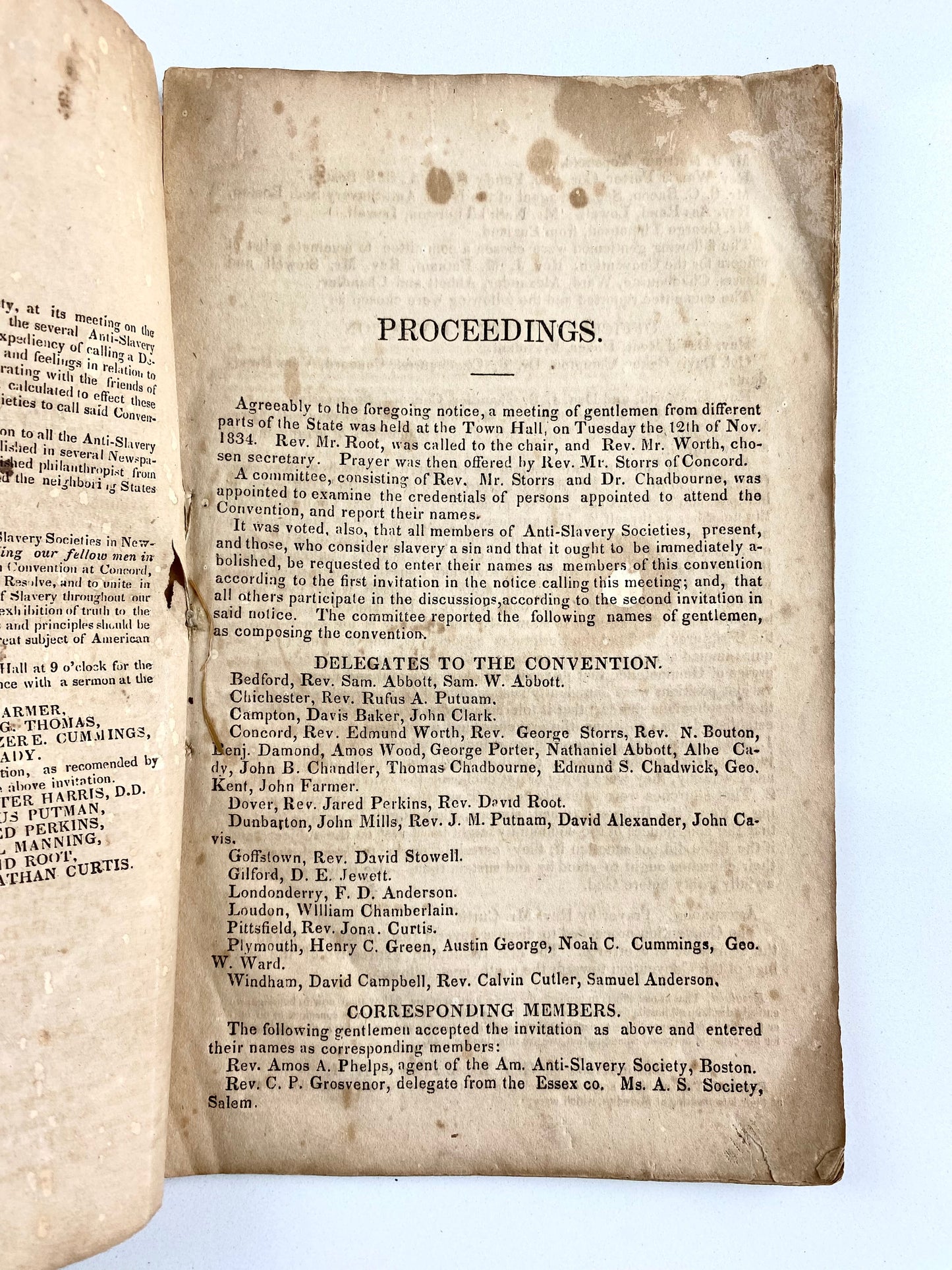 1834 SLAVERY & ABOLITION. Proceedings of the New Hampshire Anti-Slavery Convention. Scarce!