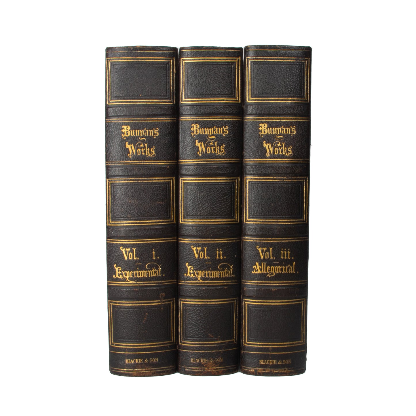 1855 JOHN BUNYAN. The Works of John Bunyan in Three Beautiful Pebbled Morocco Bindings!