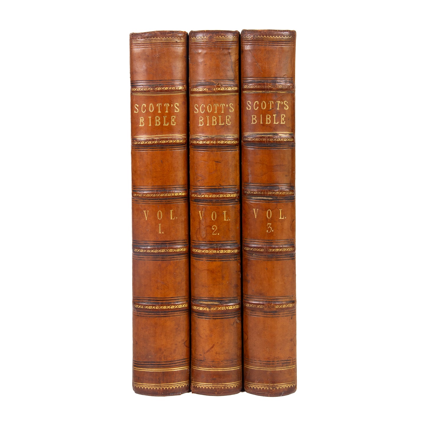 1850 THOMAS SCOTT. Commentary on Entire Bible in Three Large Folios. Beautiful Set!