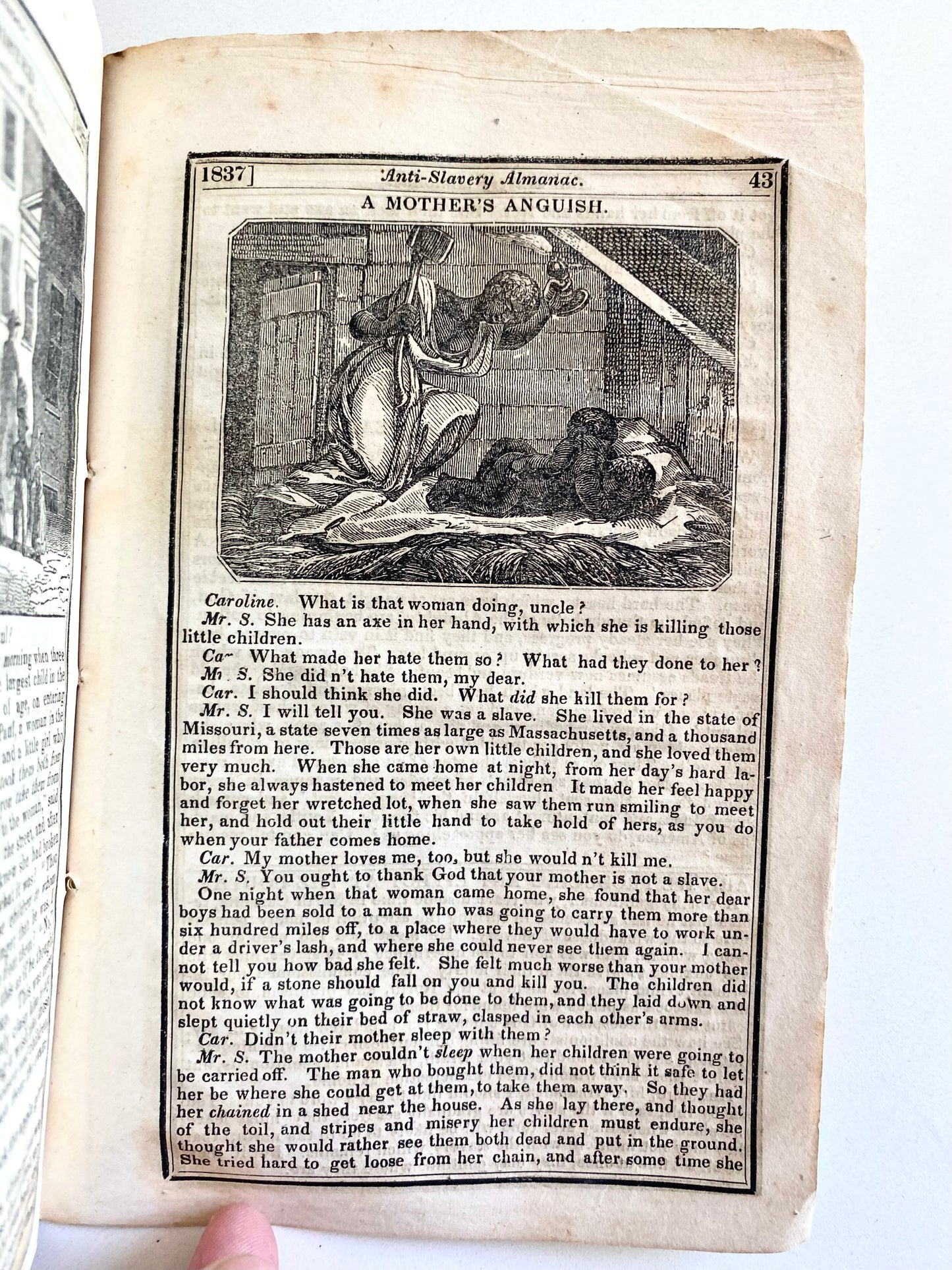 1836 ANTI-SLAVERY ALMANAC. Heartbreaking Story & Woodcut of Slave Mother Killing Her Children to Protect them from Sale.