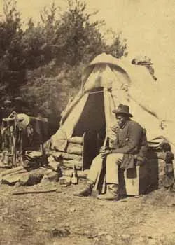 1861-63 CONTRABAND ENCAMPMENT. Undocumented First-Hand Watercolor of Freed Slave Camp.