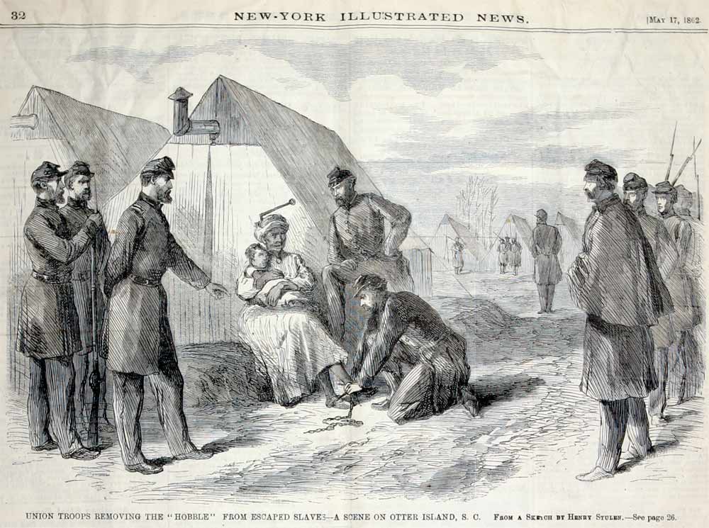 1861-63 CONTRABAND ENCAMPMENT. Undocumented First-Hand Watercolor of Freed Slave Camp.
