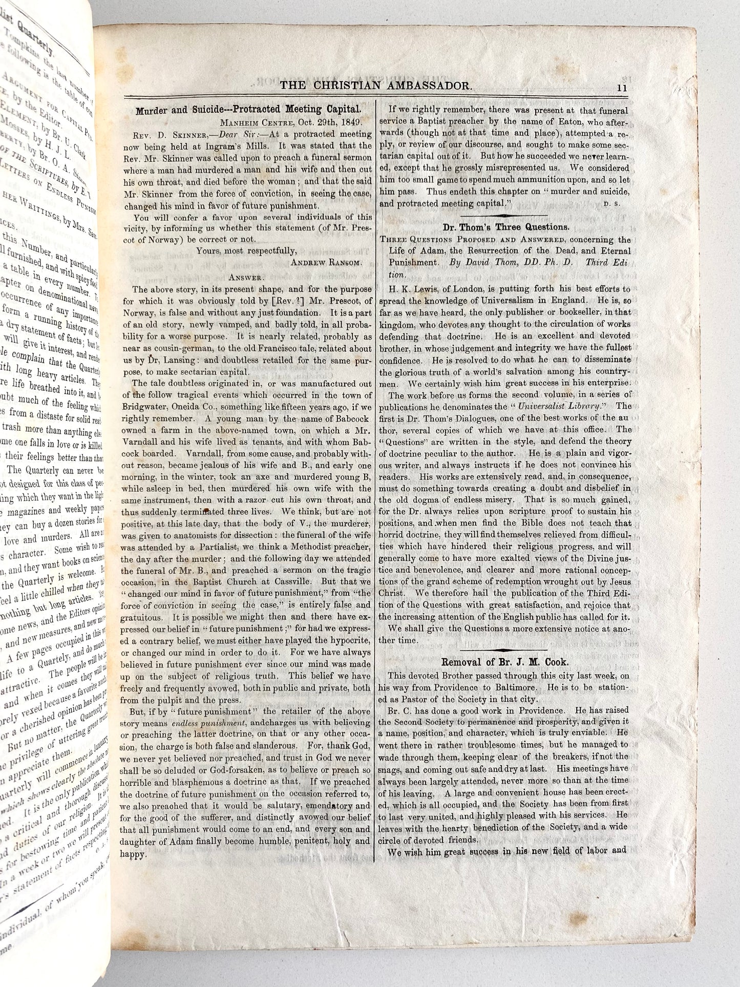 1849 CHRISTIAN AMBASSADOR MAG. Revivalism, Conditionalism, Rappers & Knockers, Dwarfism, &c.