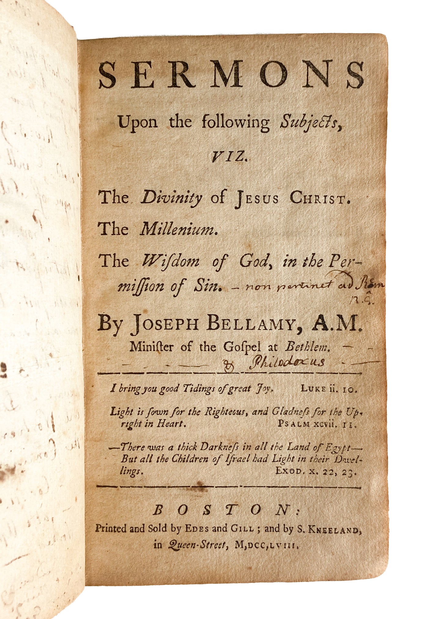 1758 JOSEPH BELLAMY. Rare Great Awakening Sermons Owned by Revolutionary War Chaplain.