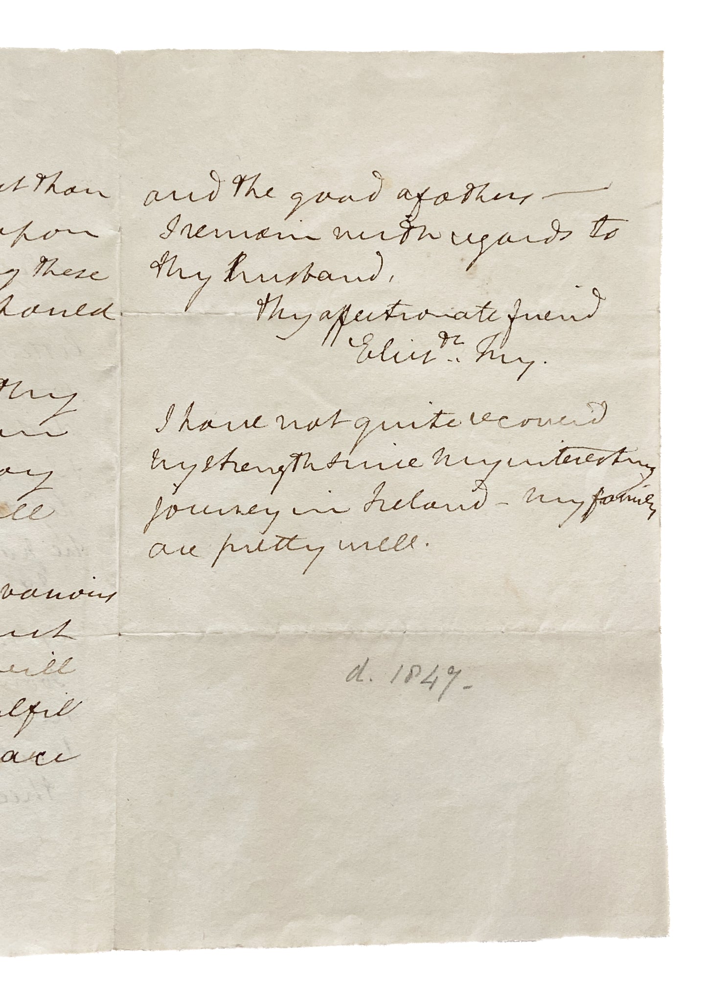 1827 ELIZABETH FRY. Letter to Lady Derby Re: House of Refuge for Prostitutes, Female Prisoners.