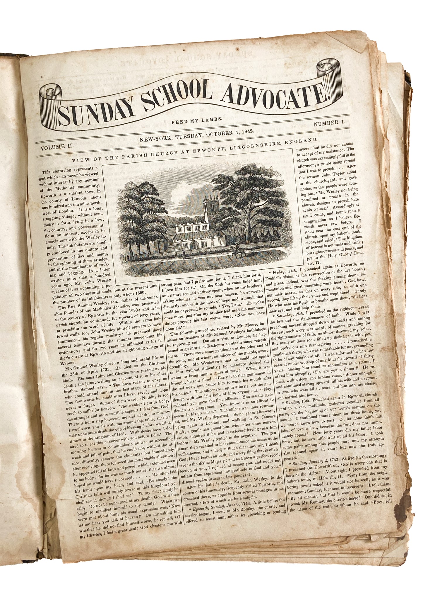 1842 SUNDAY SCHOOL ADVOCATE. Methodist Periodical with Missionary, Slavery, and Americana Content.