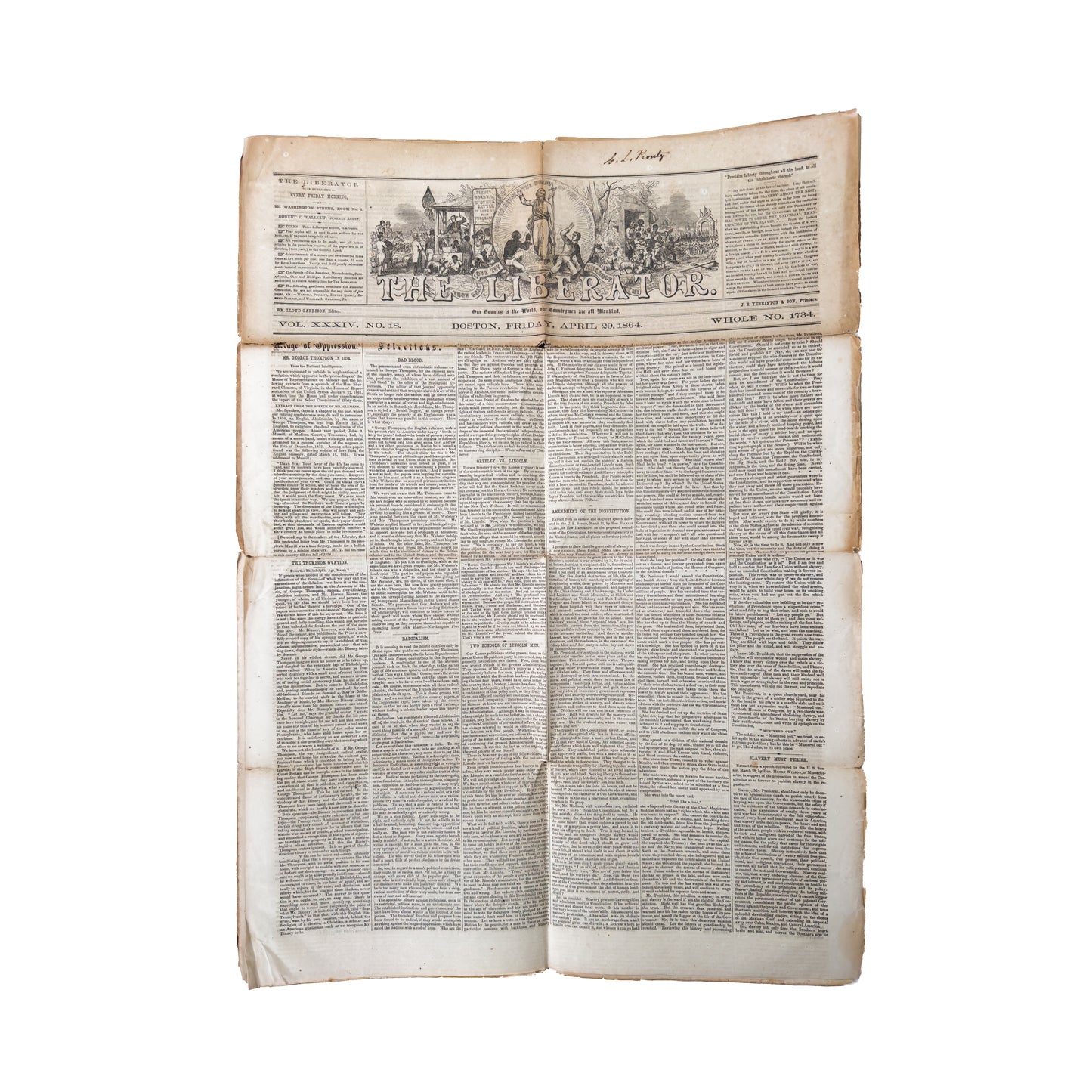 1864 THE LIBERATOR. Civil War Emancipation Proclamation Issues of Anti-Slavery Periodical.