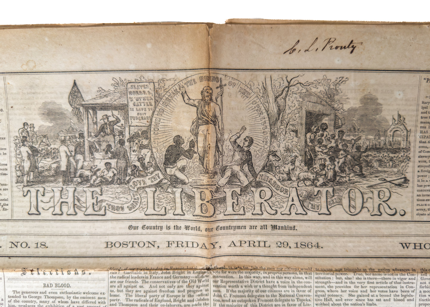 1864 THE LIBERATOR. Civil War Emancipation Proclamation Issues of Anti-Slavery Periodical.