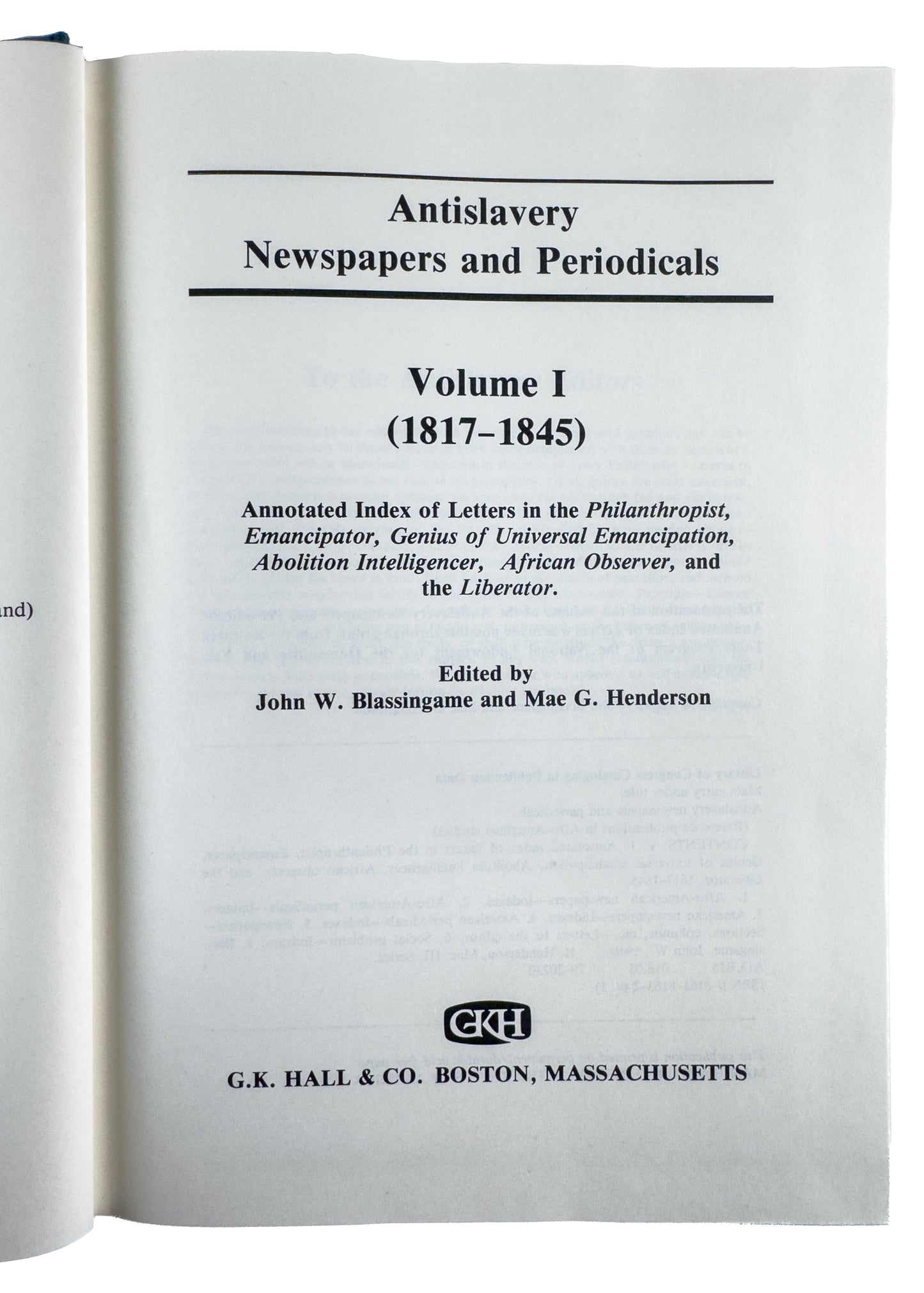 1817-1865 ANTI-SLAVERY & ABOLITION. Rare Three Volume Index to Antislavery & Abolitionist Publications.