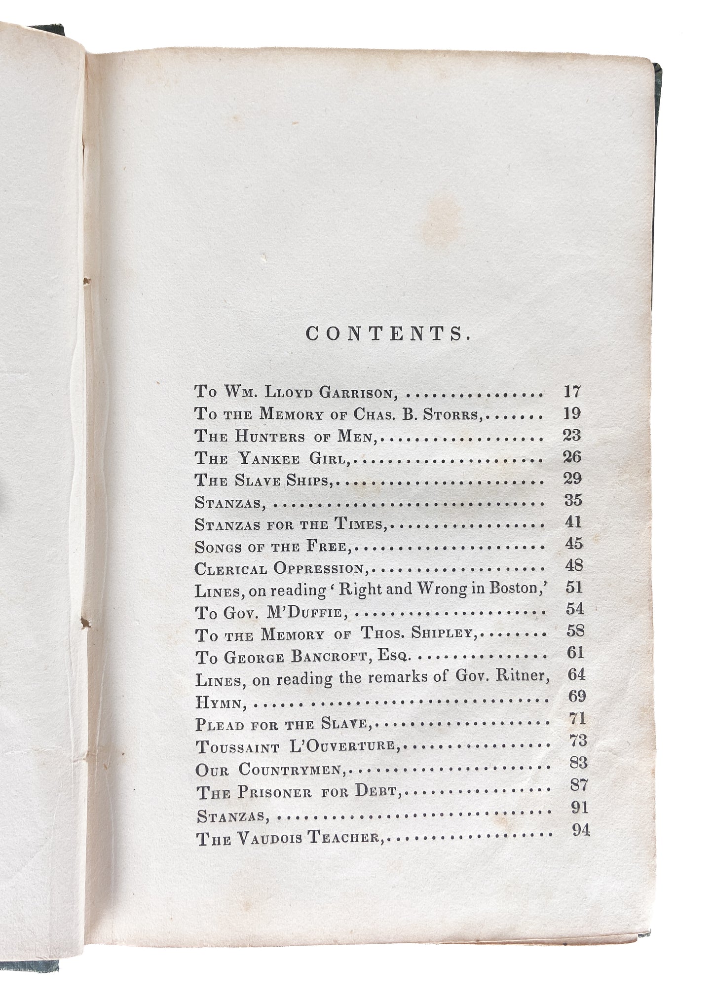 1837 JOHN GREENLEAF WHITTIER. First Pirated Edition. Abolitionist Poems on Slavery & Liberty. Illustrated.