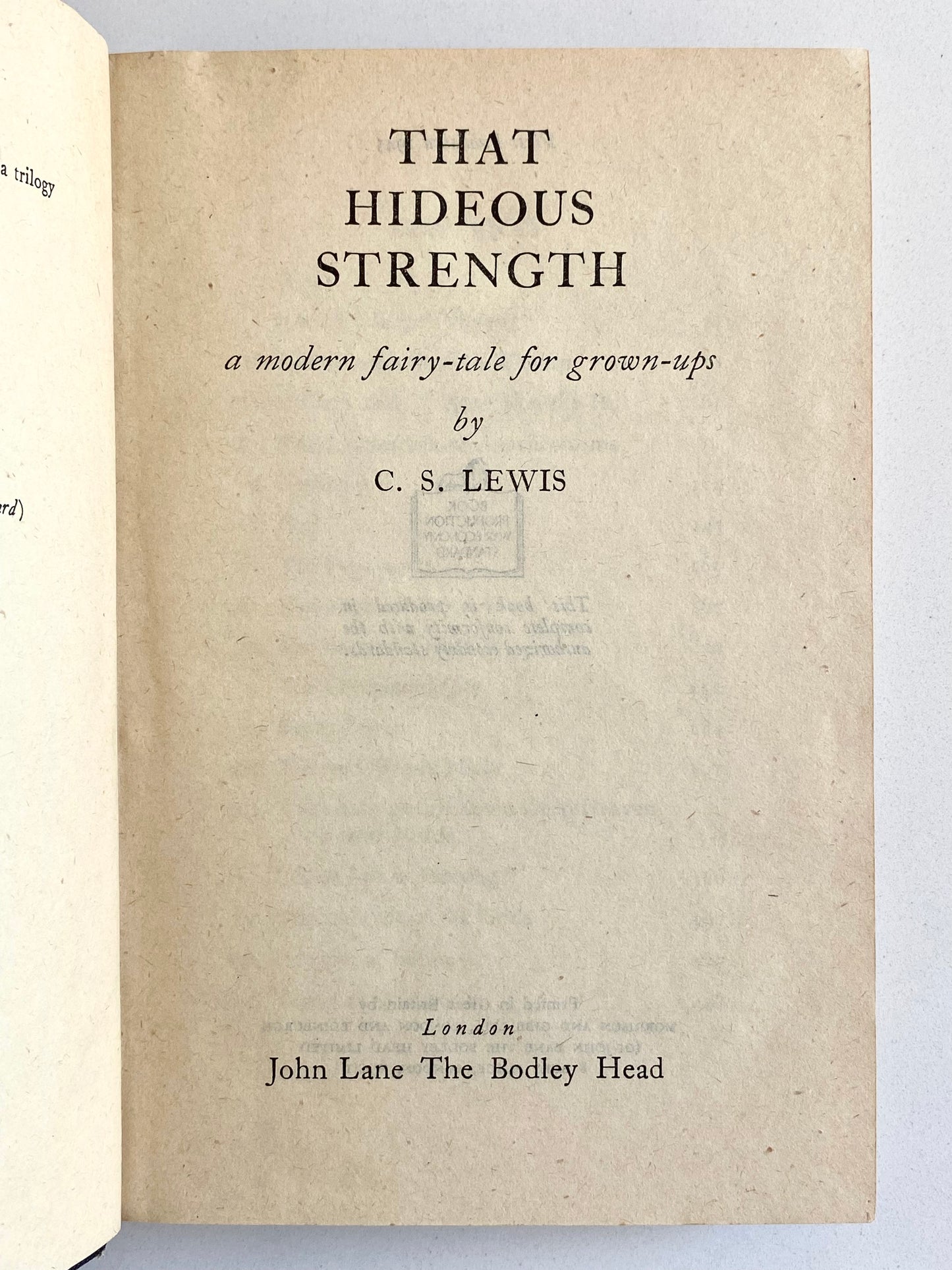 1945 C. S. LEWIS. Pre-Publication "For Review" First Edition of That Hideous Strength.