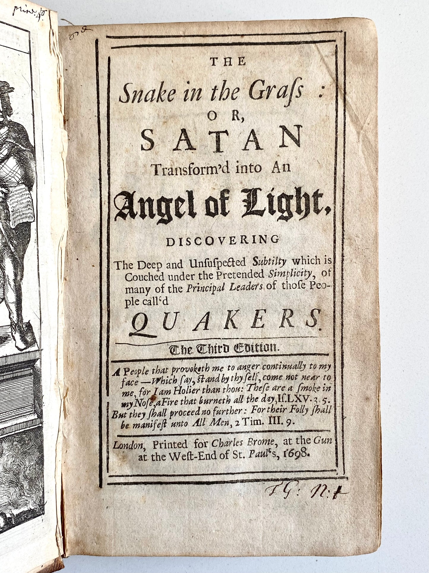 1698 QUAKERS. A Snake in the Grass; Or, Satan an Angel of Light. Anti-Quaker.