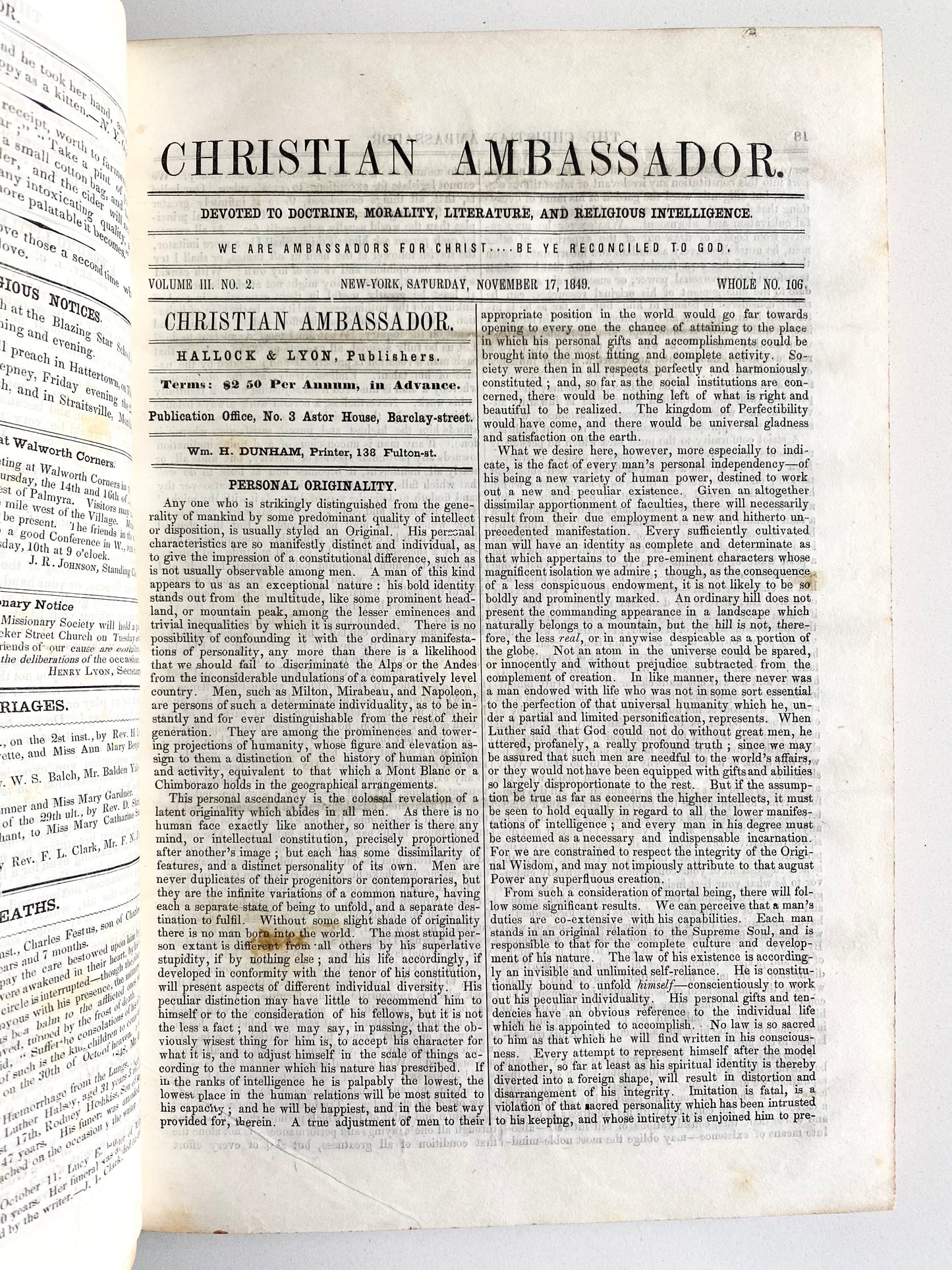 1849 CHRISTIAN AMBASSADOR MAG. Revivalism, Conditionalism, Rappers & Knockers, Dwarfism, &c.