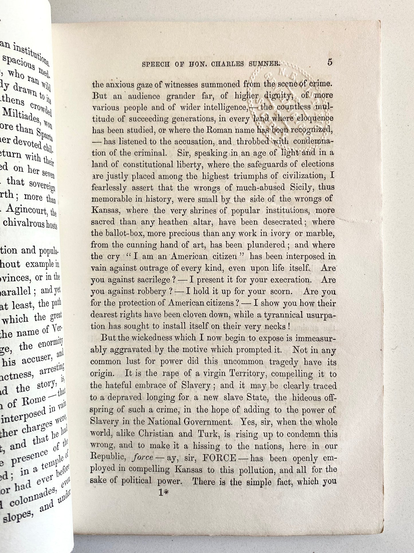 1856 SLAVERY. The Speech that God Charles Sumner Beat Unconscious on the Senate Floor!