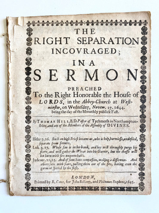 1645 THOMAS HILL. When and How to Leave a Church. And the Reformation of Education, Politics, and Culture.