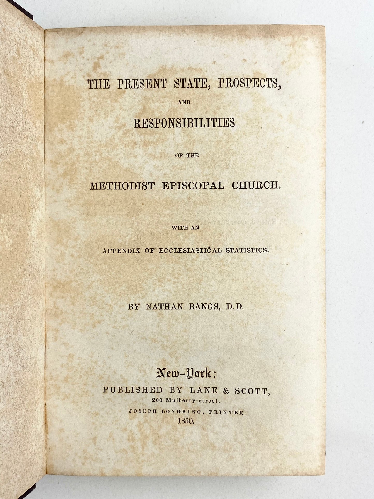 1850 NATHAN BANGS. Slavery & the Present State and Responsibilities of the Methodist Episcopal Church. Rare.