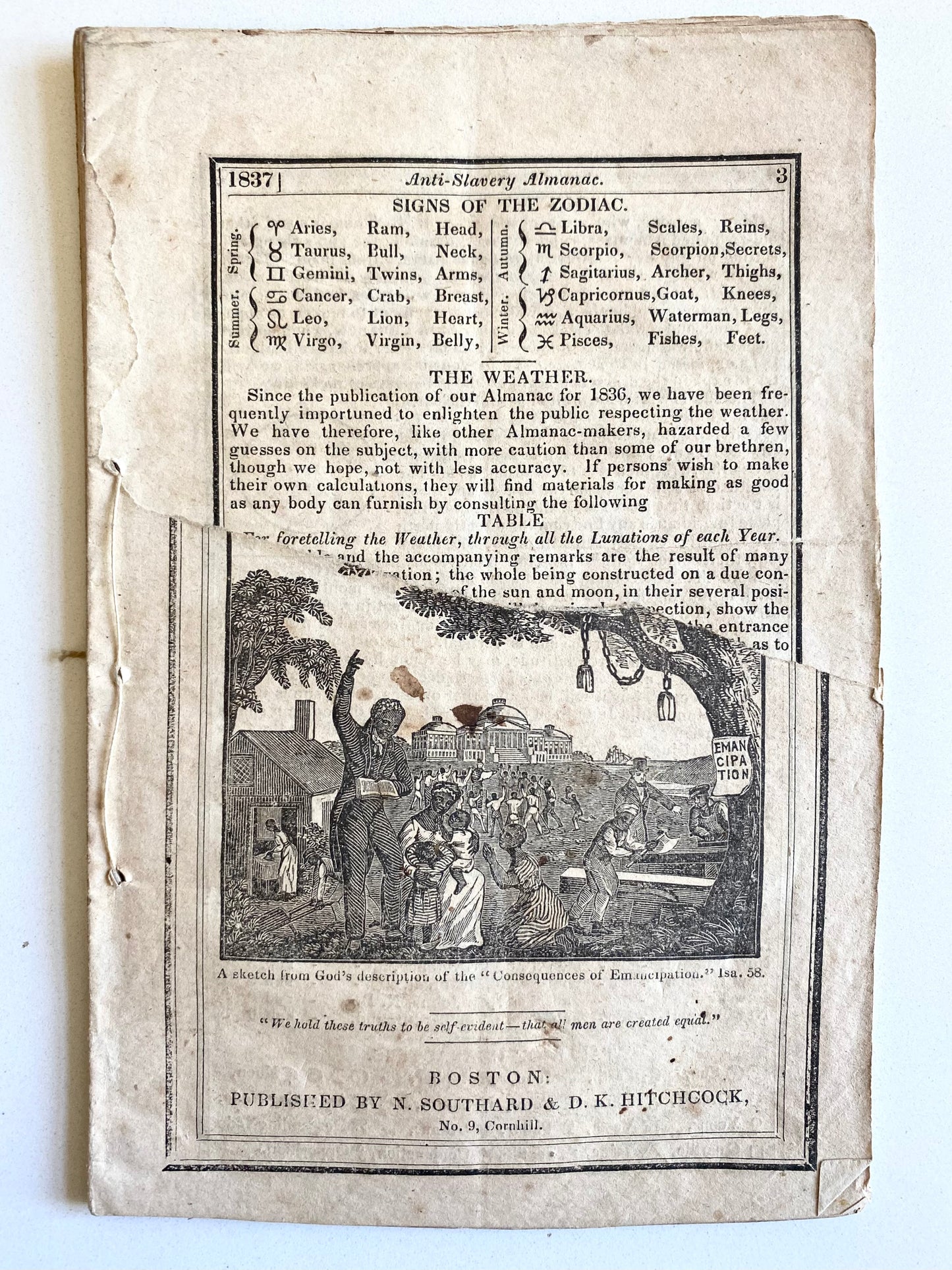 1836 ANTI-SLAVERY ALMANAC. Heartbreaking Story & Woodcut of Slave Mother Killing Her Children to Protect them from Sale.