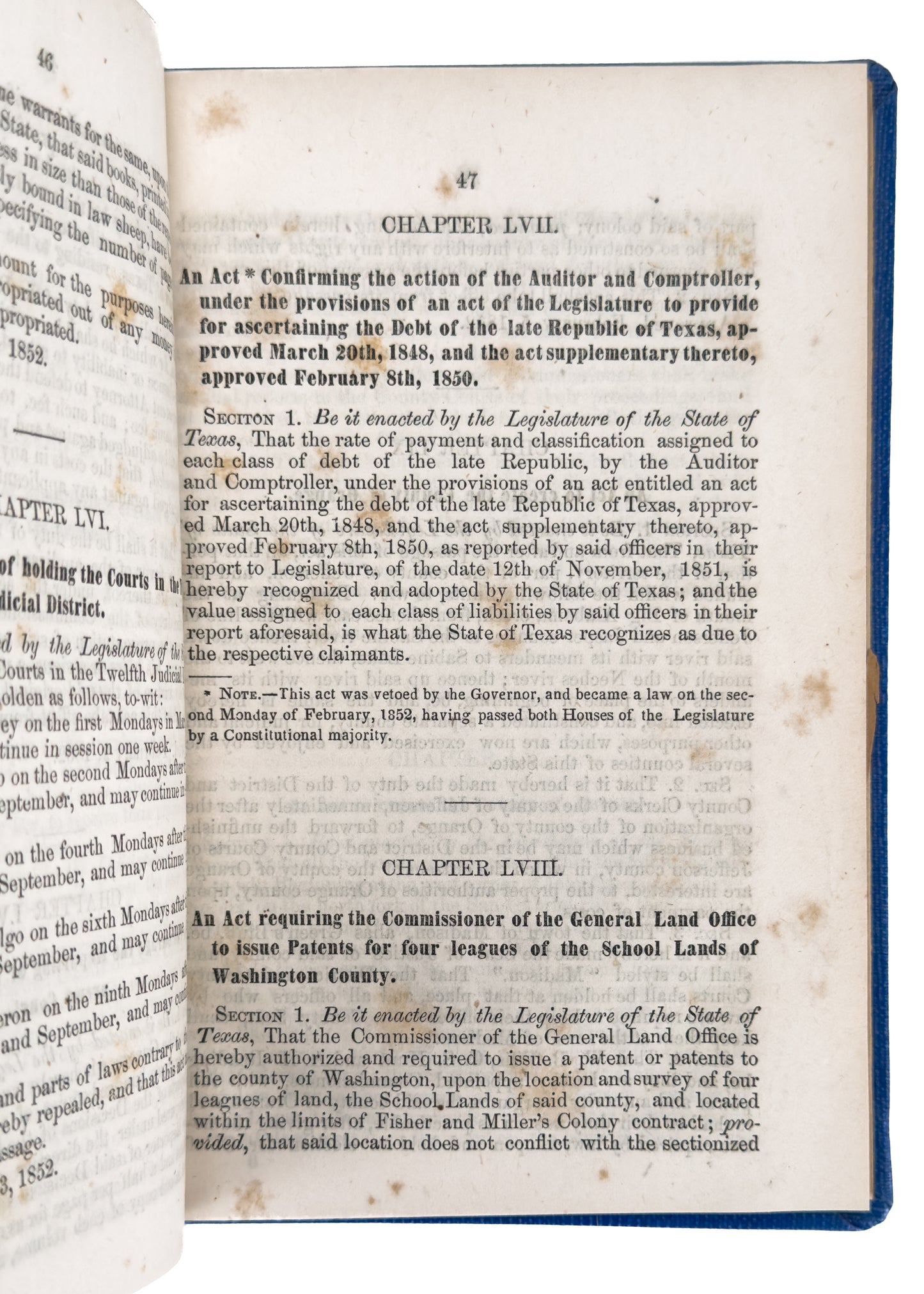 1851-1853 TEXAS & SLAVERY. Rare Group of Four Early Texas Government Works Affecting Slaves.