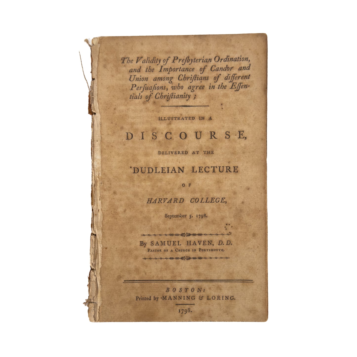 1798 SAMUEL HAVEN. Excellent Call to be Doctrinal Presbyterians & Live in Unity. Harvard Dudleian Lecture.